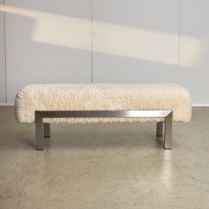 White Fur and Steel Bench