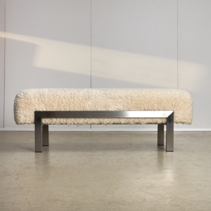 White Fur and Steel Bench