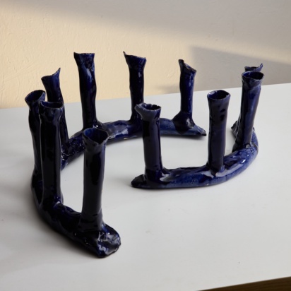 Indigo Blue Ceramic Candle Holder Set