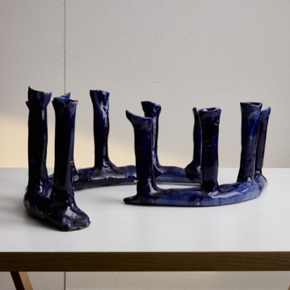 Indigo Blue Ceramic Candle Holder Set