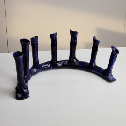 Indigo Blue Ceramic Candle Holder Set