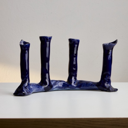 Indigo Blue Ceramic Candle Holder Set