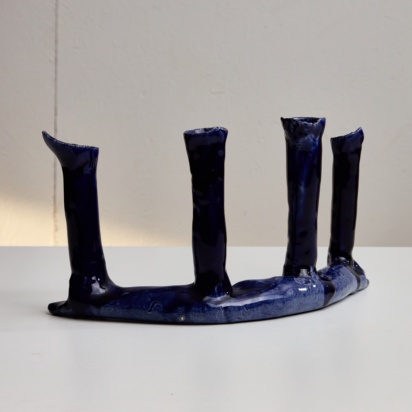 Indigo Blue Ceramic Candle Holder Set