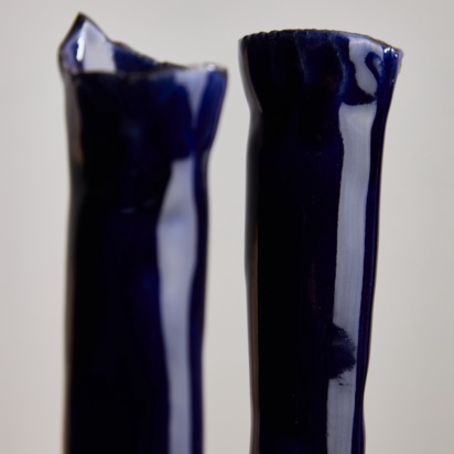 Indigo Blue Ceramic Candle Holder Set